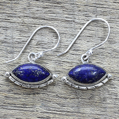 Protective Eyes in Blue Sterling Silver Lapis Lazuli Dangle Earrings from India