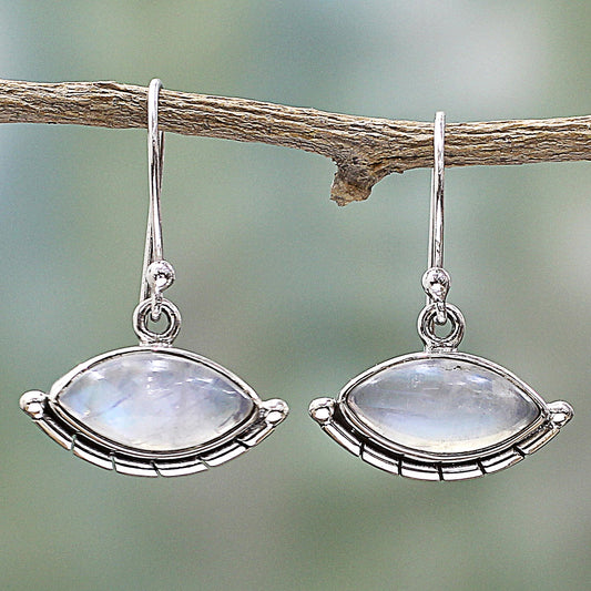 Protective Eyes Rainbow Moonstone Dangle Earrings