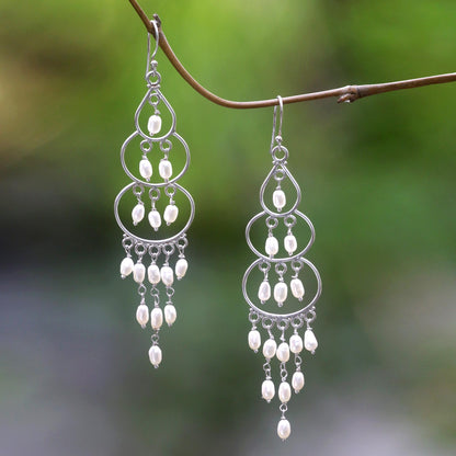 Moonlit Orbs Silver Pearl Chandelier Earrings