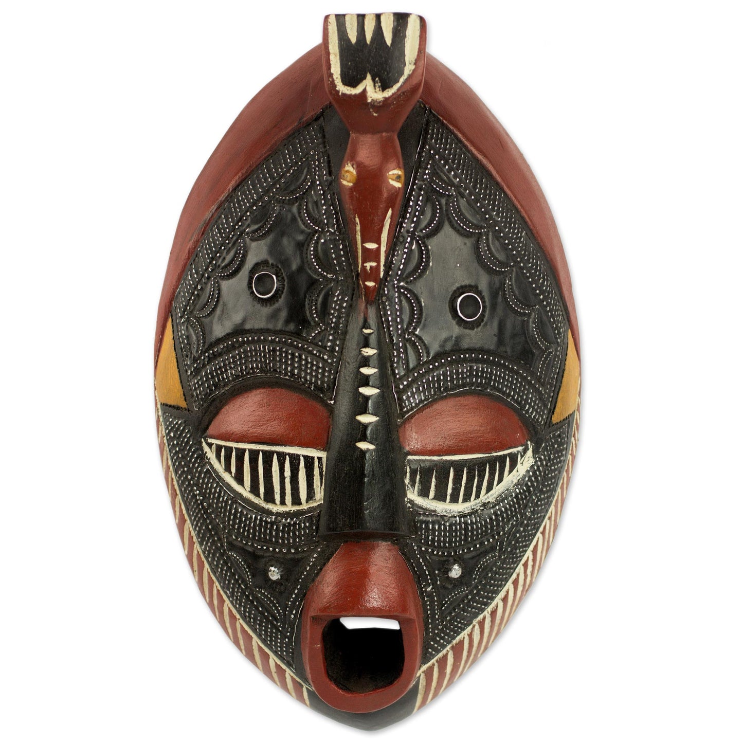 The Town Crier Aluminum and Sese Wood African Carved Mask of a Town Crier