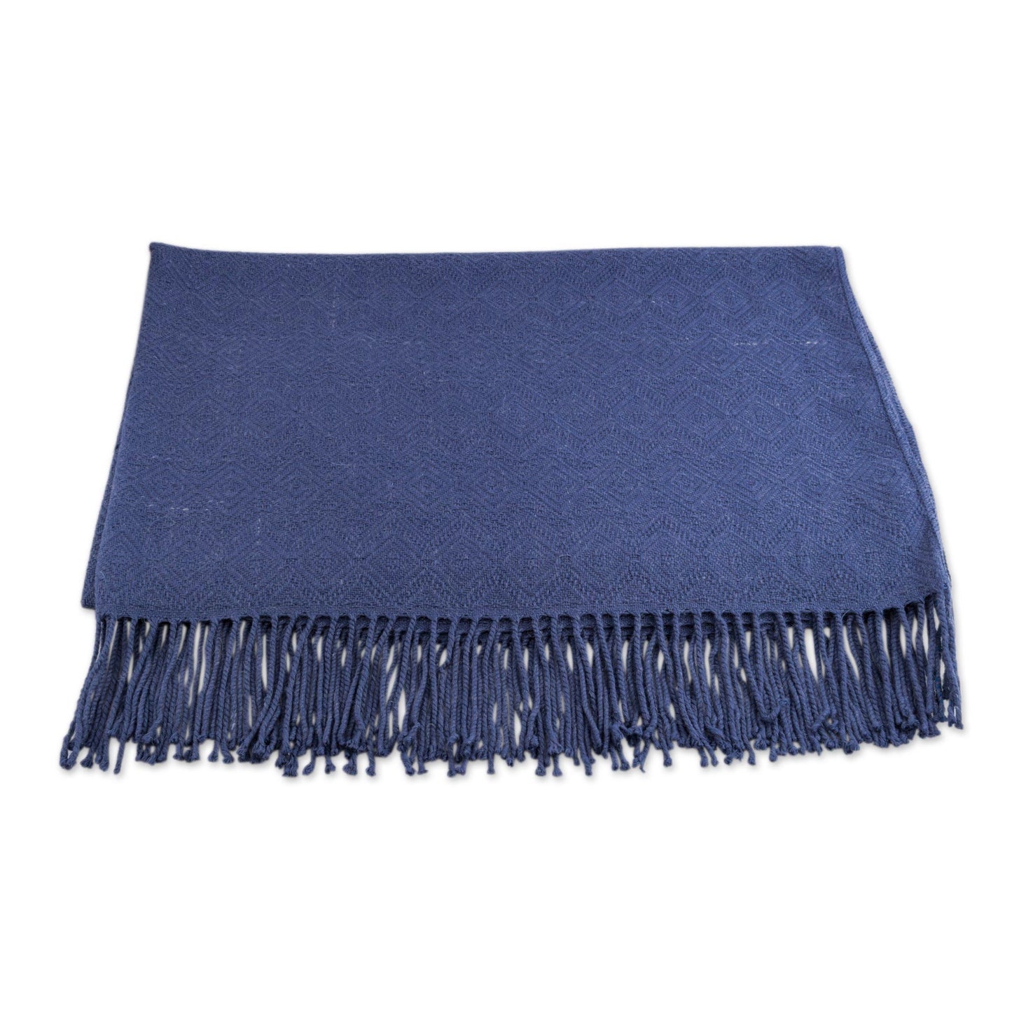 Puno Traditions in Blue Alpaca and AcrylicThrow Blanket with Fringe in Denim Blue