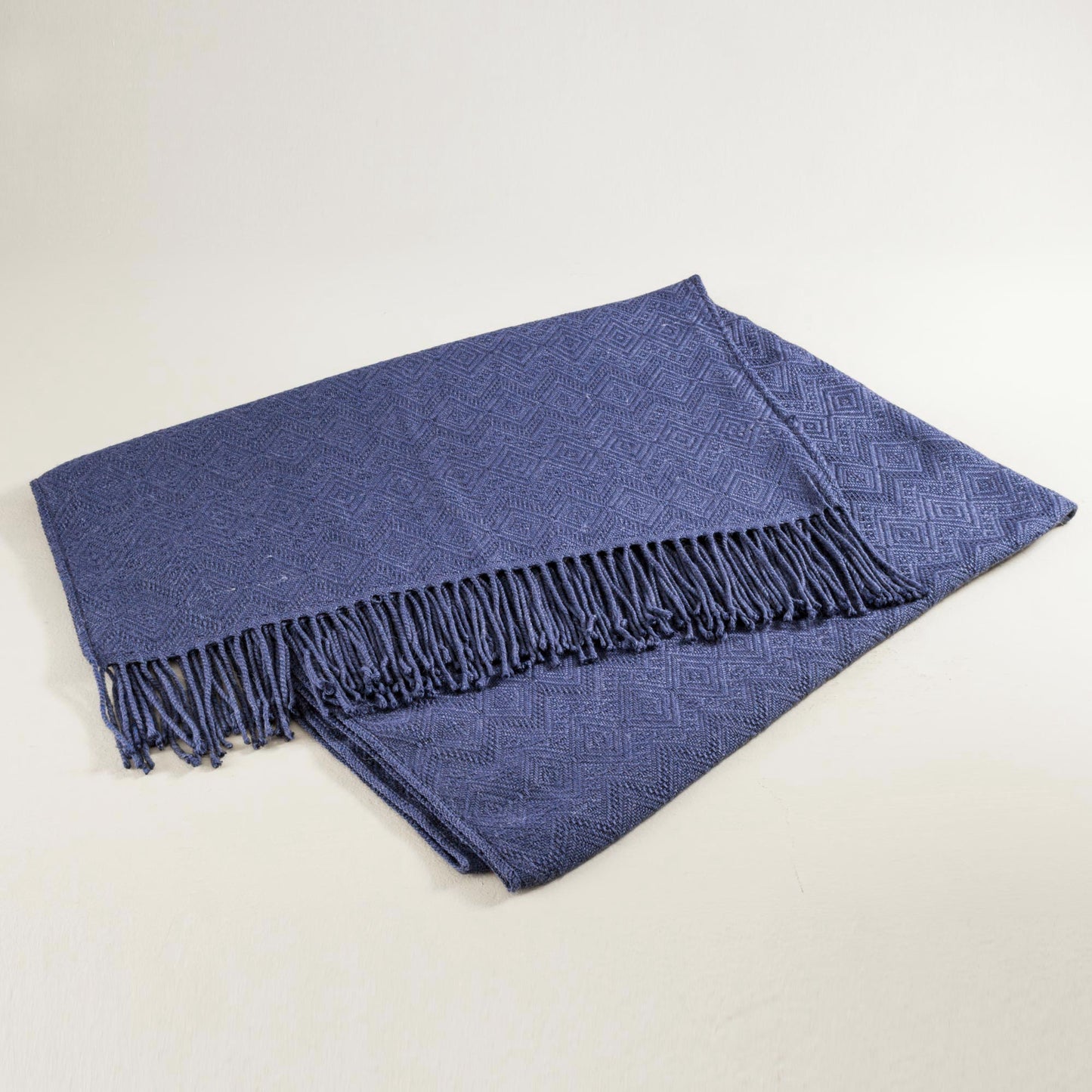 Puno Traditions in Blue Alpaca and AcrylicThrow Blanket with Fringe in Denim Blue