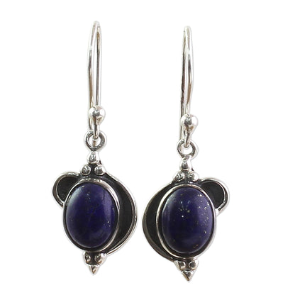 Blue Ovals Lapis Lazuli Silver Dangle Earrings