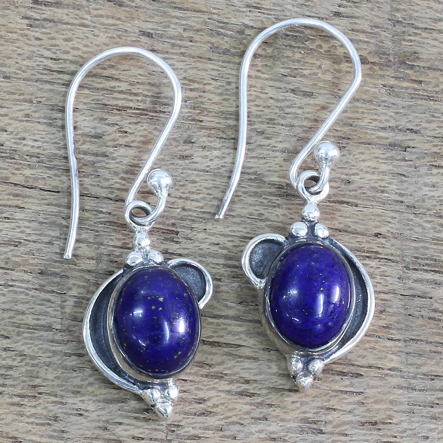 Blue Ovals Lapis Lazuli Silver Dangle Earrings