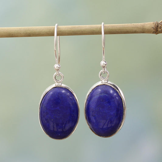 Oval Seas Lapis Lazuli Dangle Earrings