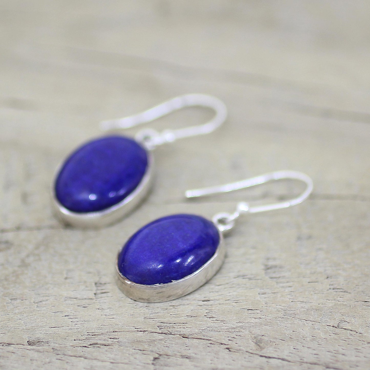 Oval Seas Lapis Lazuli Dangle Earrings