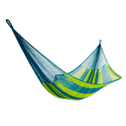 Fluorescent Tropics Neon Green and Blue Hand Woven Nylon Maya Hammock (Single)