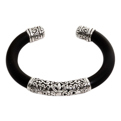 Untouched Pearl & Silver Rubber Bangle Bracelet