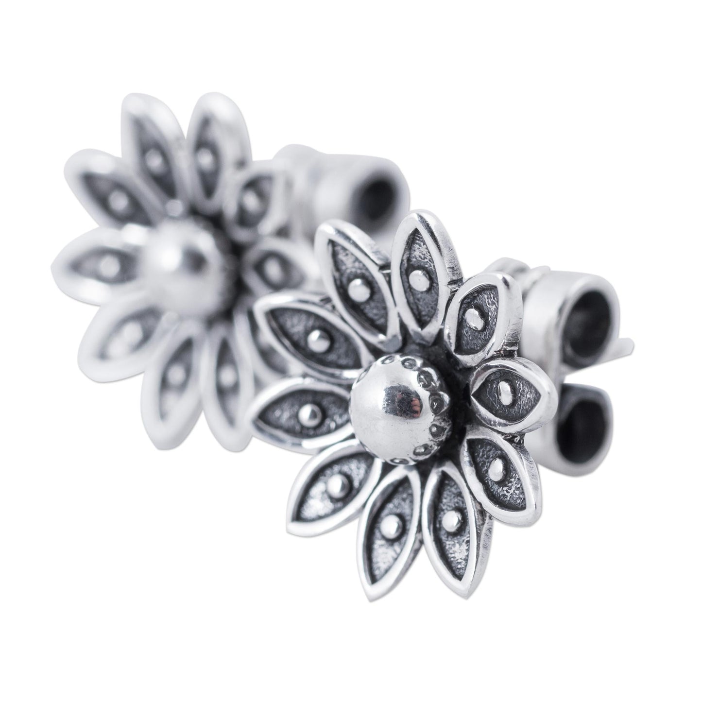 Spreading Lotus Sterling Silver Floral Stud Earrings from Peru