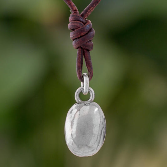 Shimmering Egg Fine Silver Guatemalan Pendant Necklace with Leather Cord