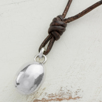 Shimmering Egg Fine Silver Guatemalan Pendant Necklace with Leather Cord