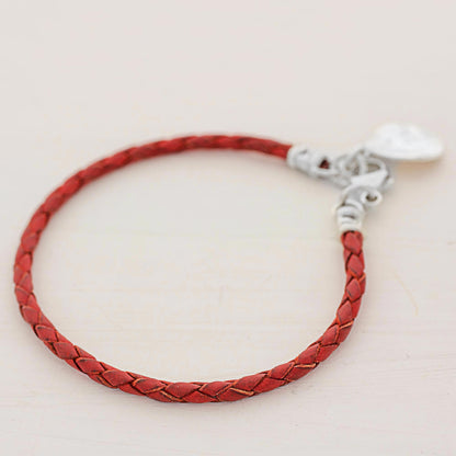 Walk of Life in Red 999 Silver Red Leather Charm Wristband Bracelet Guatemala