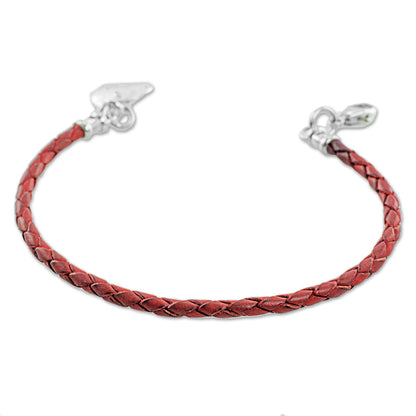 Walk of Life in Red 999 Silver Red Leather Charm Wristband Bracelet Guatemala