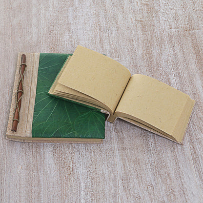 Autumn Spirit in Green Handcrafted Pair of Rice Paper Notebooks from Indonesia