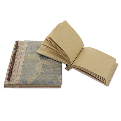 Autumn Spirit in Grey Handcrafted Pair of Rice Paper Notebooks from Indonesia