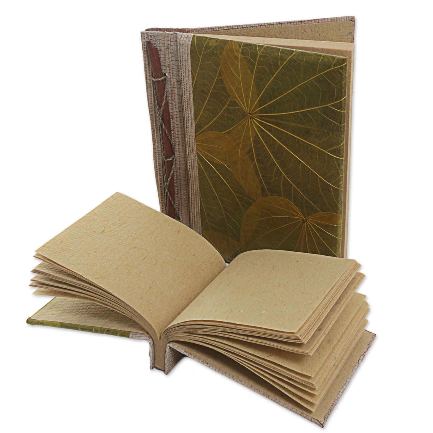 Autumn Spirit in Olive Handcrafted Pair of Rice Paper Notebooks from Indonesia