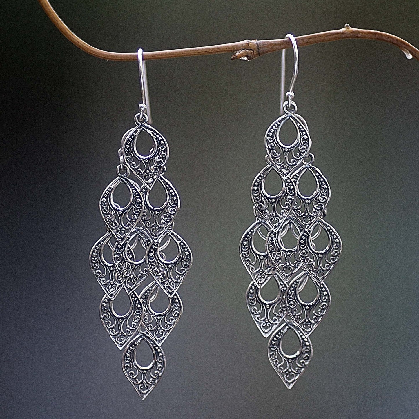 Bali Rain Hand Made Sterling Silver Dangle Earring from Indonesia