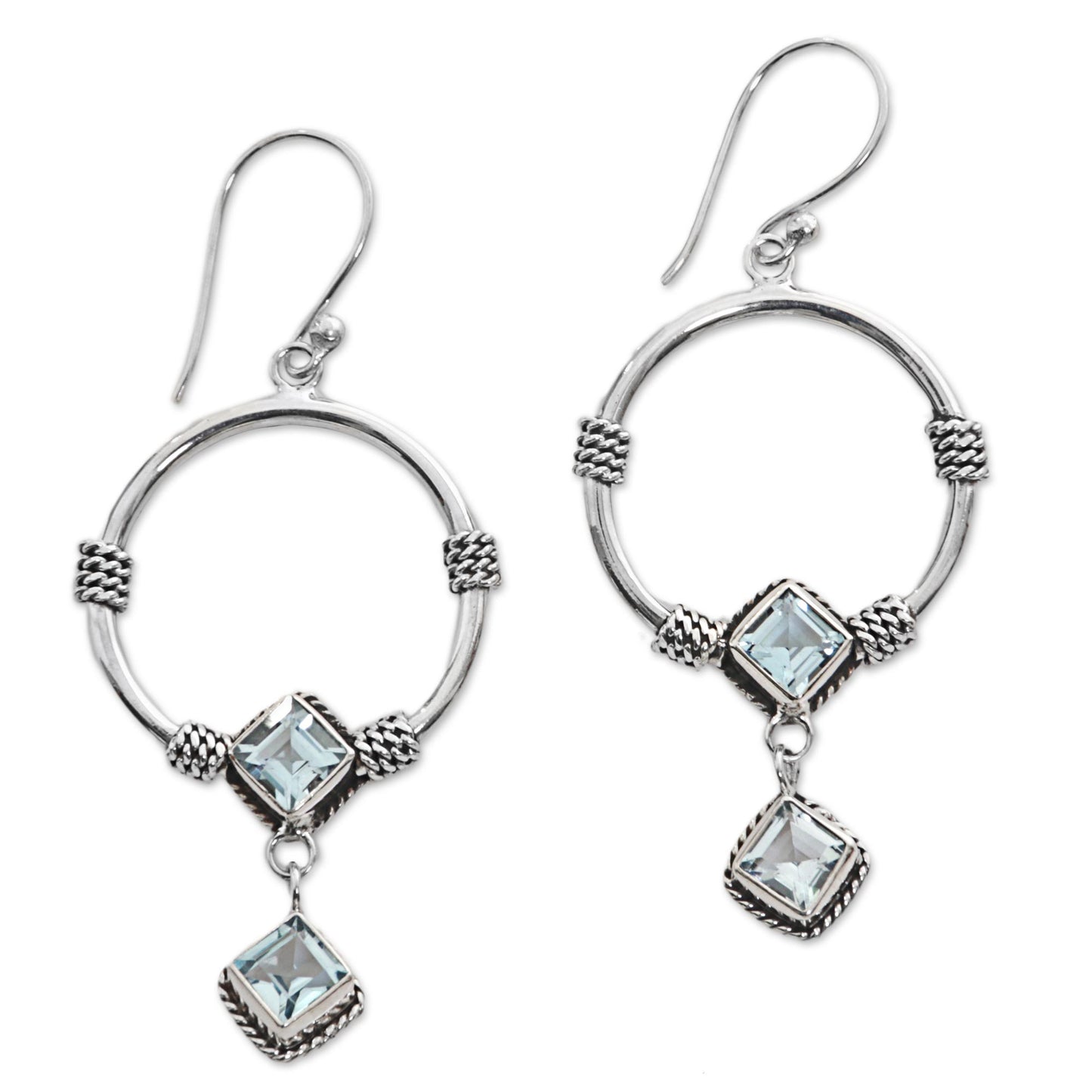 Rings of Happiness in Blue Sterling Silver Blue Topaz Dangle Earrings from Indonesia