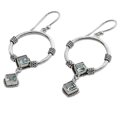 Rings of Happiness in Blue Sterling Silver Blue Topaz Dangle Earrings from Indonesia