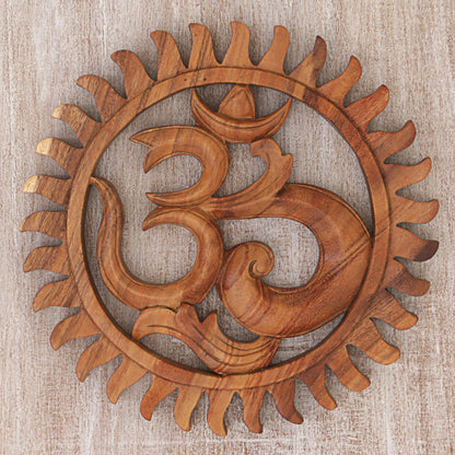 Sunny Om Hand Carved Wood Relief Panel Sunny Om from Indonesia