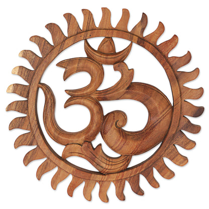 Sunny Om Hand Carved Wood Relief Panel Sunny Om from Indonesia