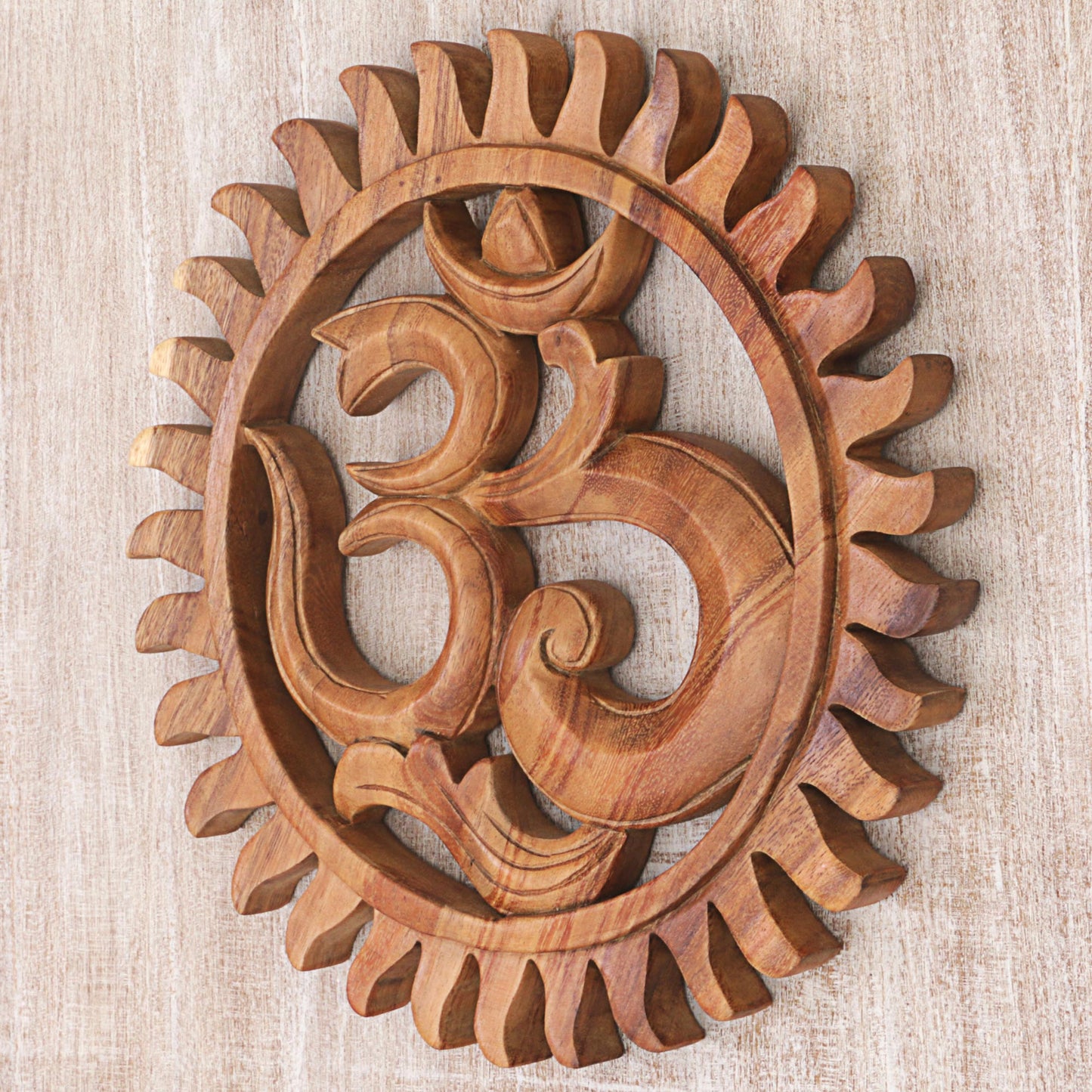 Sunny Om Hand Carved Wood Relief Panel Sunny Om from Indonesia