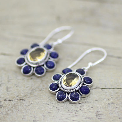 Sunny Blue Citrine & Lapis Lazuli Dangle Earrings