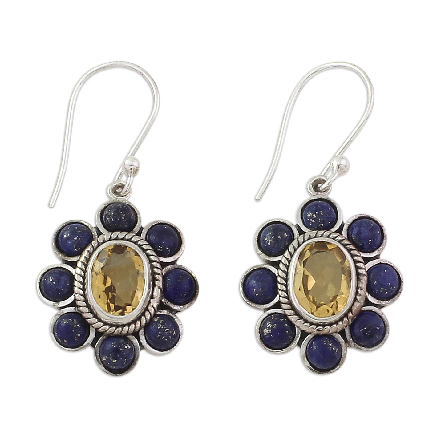 Sunny Blue Citrine & Lapis Lazuli Dangle Earrings