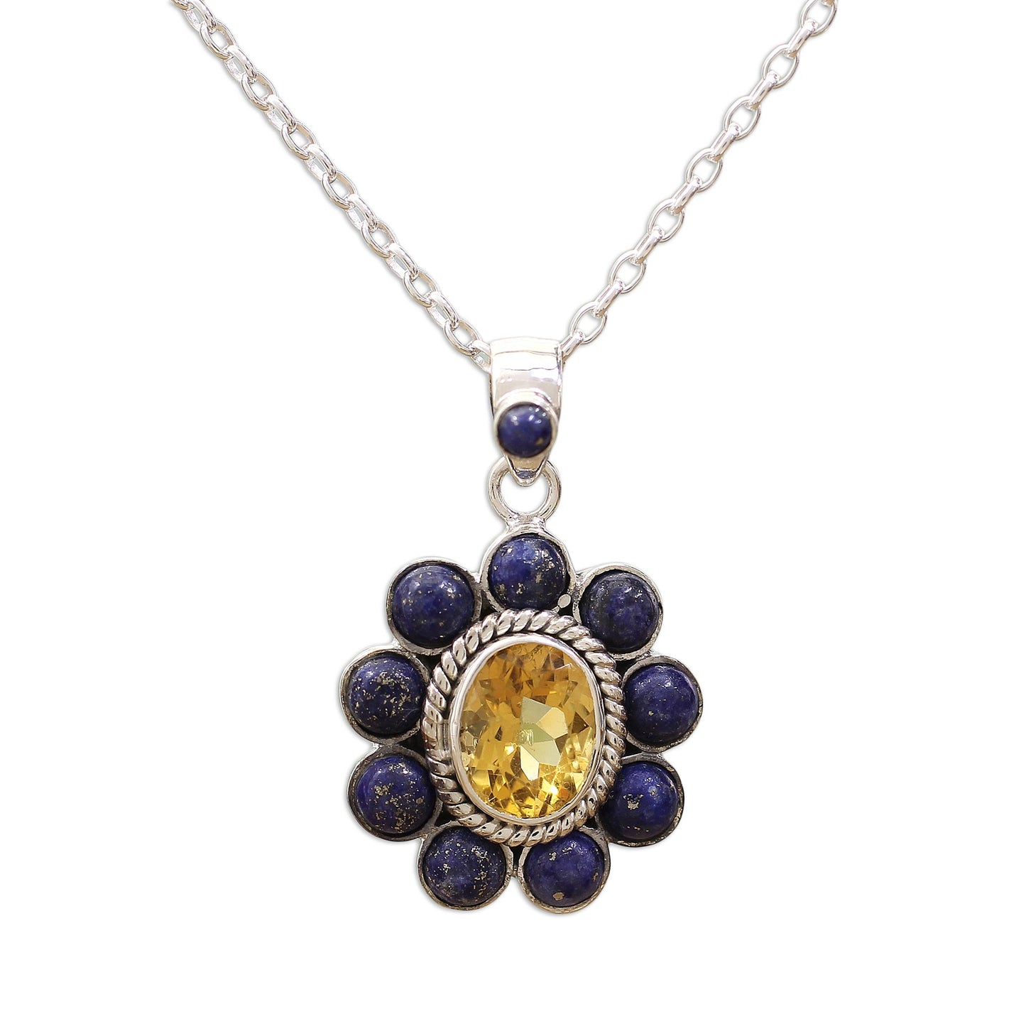 Sunny Blue Citrine Lapiz Lazuli Sterling Silver Necklace NOVICA India