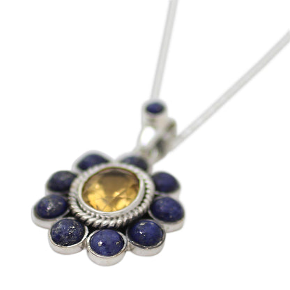 Sunny Blue Citrine Lapiz Lazuli Sterling Silver Necklace NOVICA India