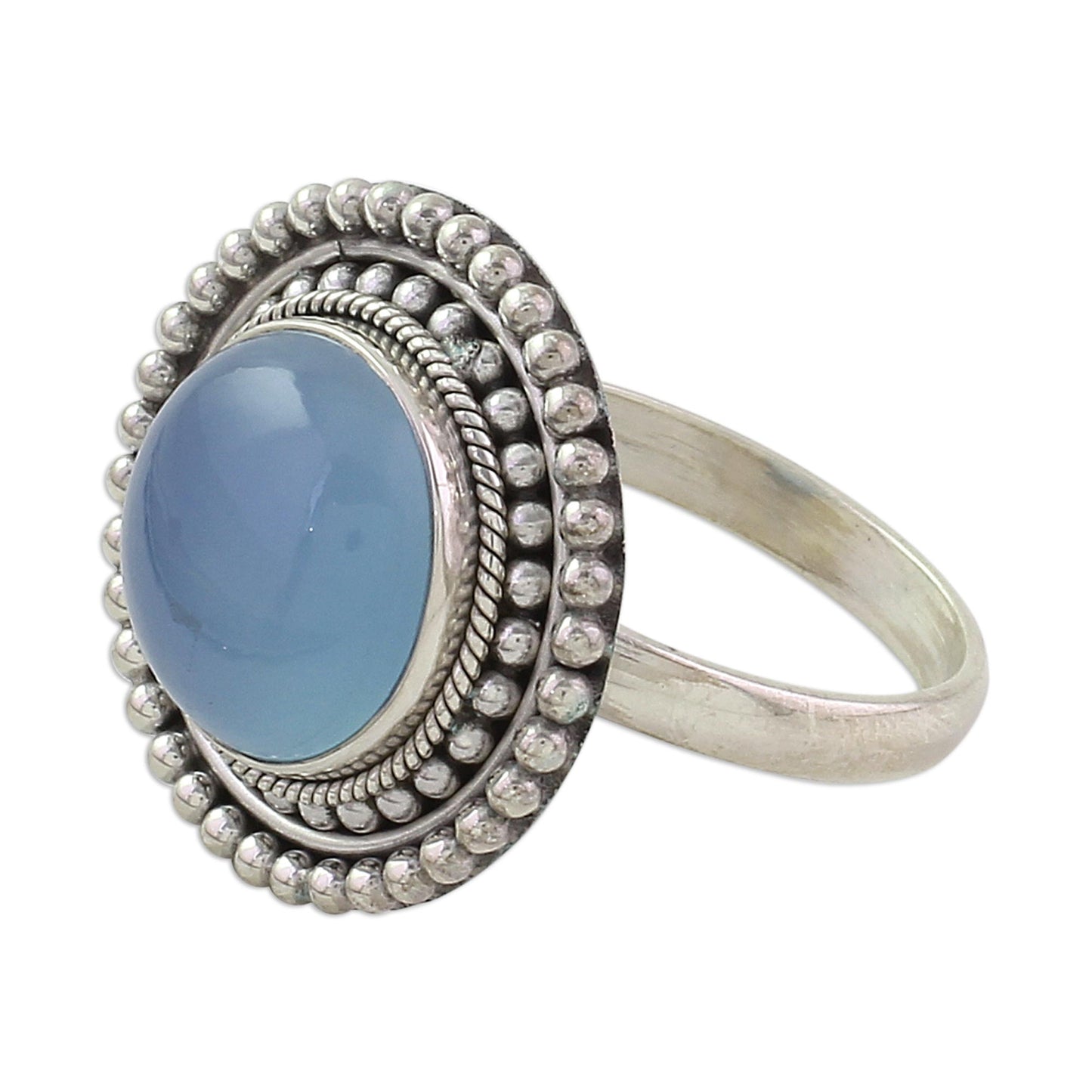 Azure Skies Round Blue Chalcedony and Sterling Silver Cocktail Ring