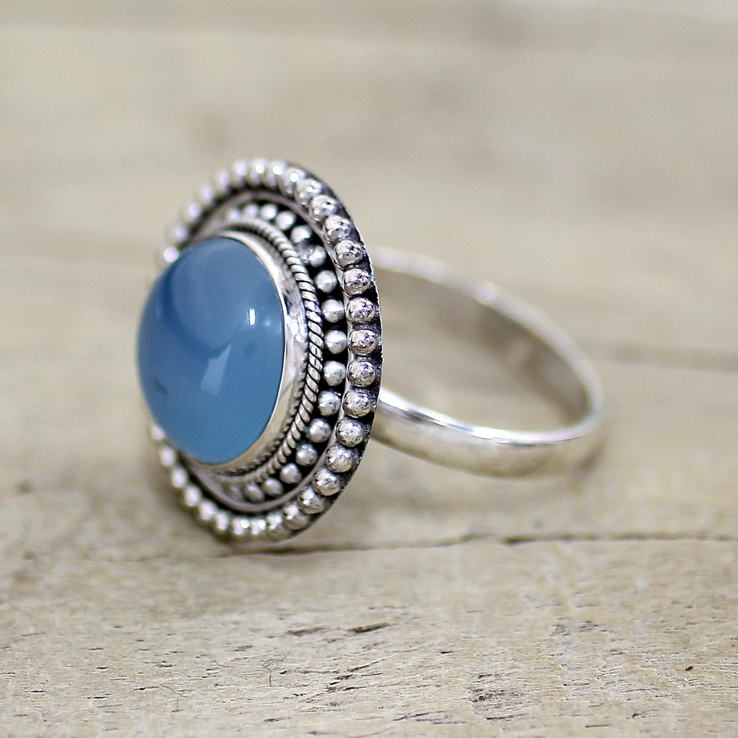 Azure Skies Round Blue Chalcedony and Sterling Silver Cocktail Ring