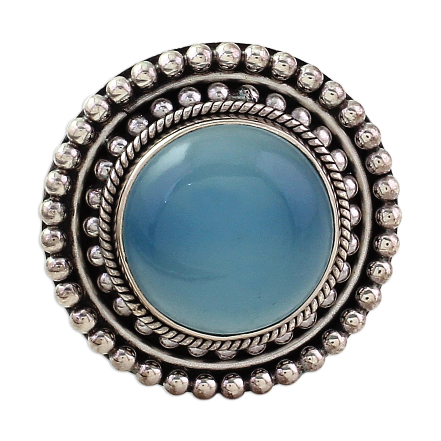 Azure Skies Round Blue Chalcedony and Sterling Silver Cocktail Ring