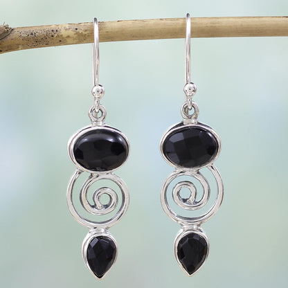 Onyx & Sterling Silver Dangle Earrings