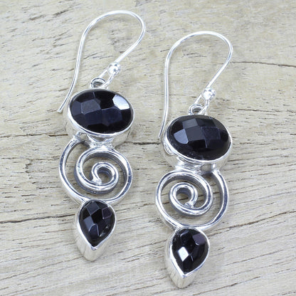 Onyx & Sterling Silver Dangle Earrings