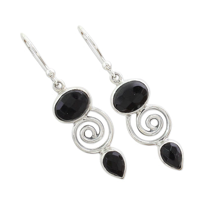 Onyx & Sterling Silver Dangle Earrings