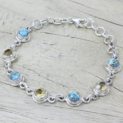 Seashore Radiance Citrine and Composite Turquoise Link Bracelet from India