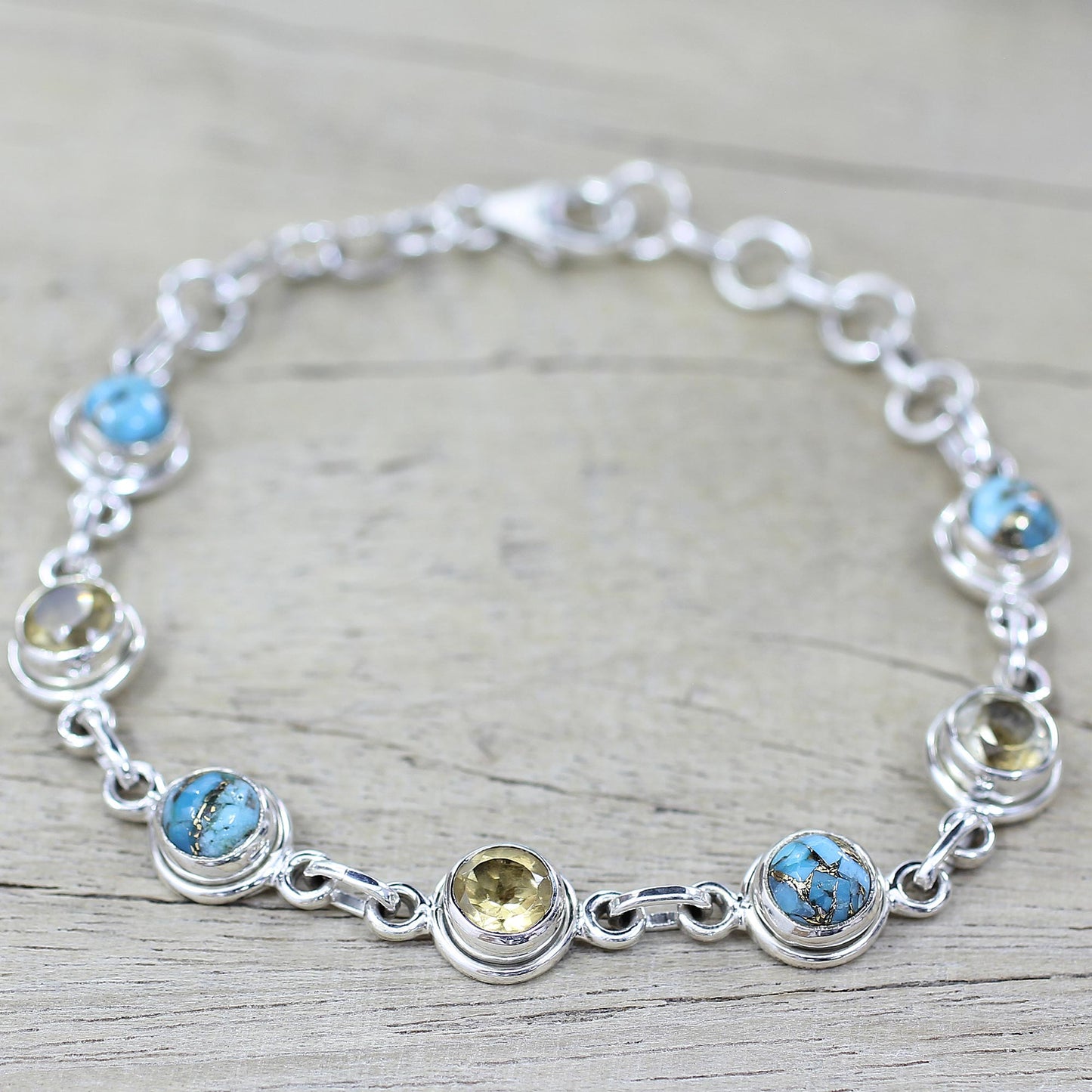 Seashore Radiance Citrine and Composite Turquoise Link Bracelet from India