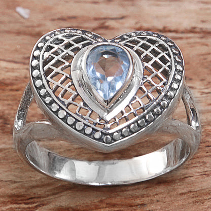 Bali Heart in Blue Sterling Silver Blue Topaz Heart Cocktail Ring Indonesia