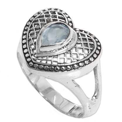 Bali Heart in Blue Sterling Silver Blue Topaz Heart Cocktail Ring Indonesia