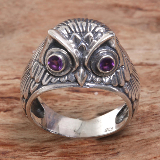 NOVICA  Amethyst .925 Sterling Silver Ring 'Night Watcher in Purple'