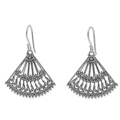 Legong Fans Fan Shaped Sterling Silver Dangle Earrings from Indonesia