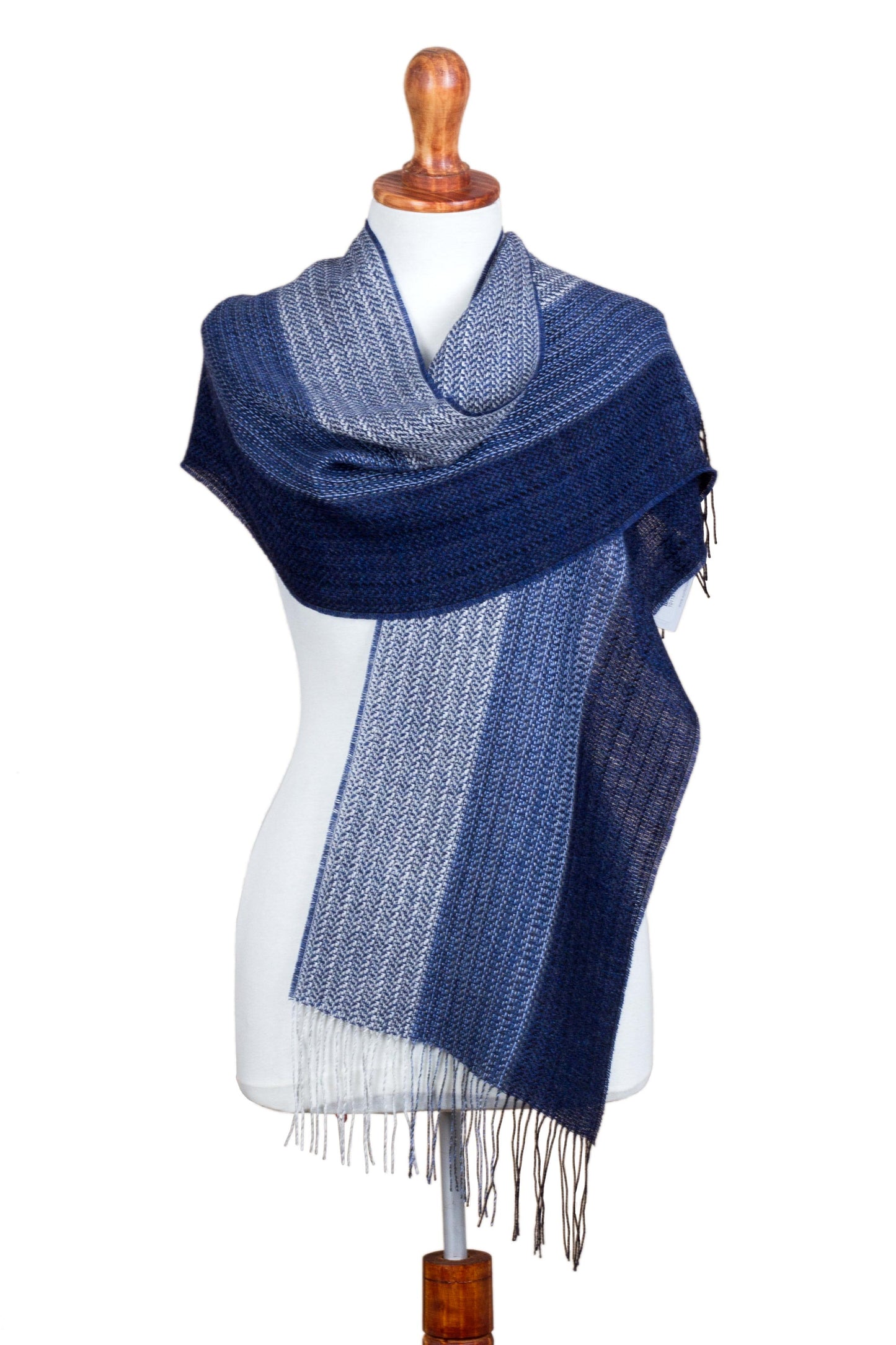 Soft Texture in Blue Handwoven Baby Alpaca Blend Scarf in Blue from Peru