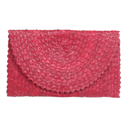 Trance in Ruby Red Hand Made Palm Leaf Fiber Clutch Handbag Indonesia