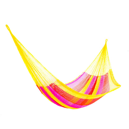 Candy Delight Hand Woven Nylon Pink Yellow Hammock (Single) from Mexico