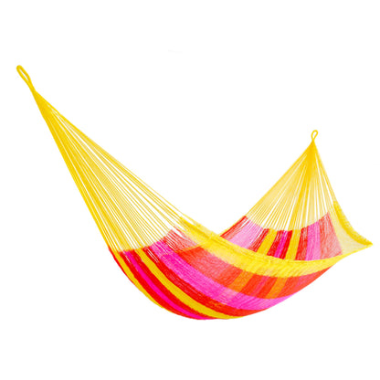 Candy Delight Hand Woven Nylon Pink Yellow Hammock (Double) from Mexico