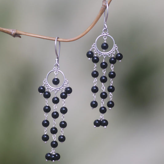 Dangling Hopes Artisan Crafted Onyx and Sterling Silver Chandelier Earrings