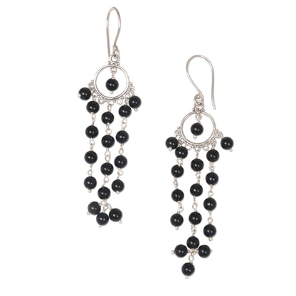 Dangling Hopes Artisan Crafted Onyx and Sterling Silver Chandelier Earrings