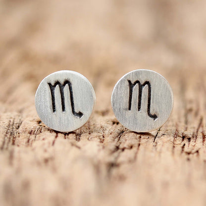 Satin Scorpio Sterling Silver Scorpio Stud Earrings from Thailand