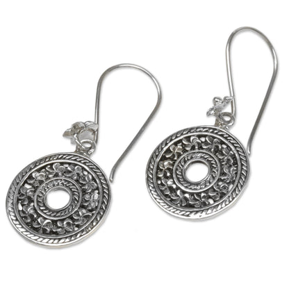 Jepun Coins Hand Made Sterling Silver Dangle Earrings Floral Indonesia